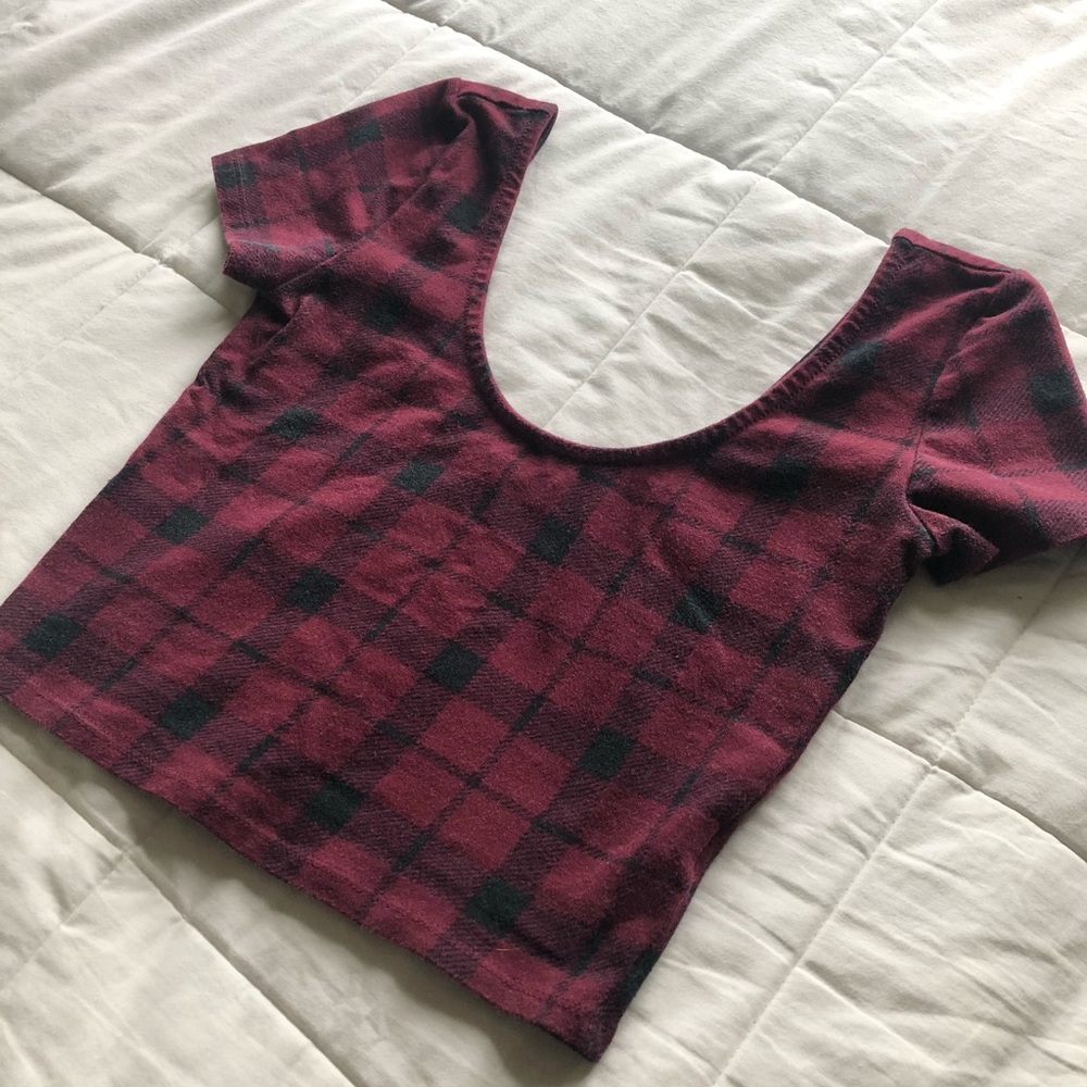 Plaid Short Sleeve Crop Top